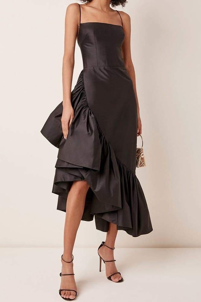 dresses-Polly Asymmetric Ruffled Midi Dress-SD00604222718-Black-S - Sunfere