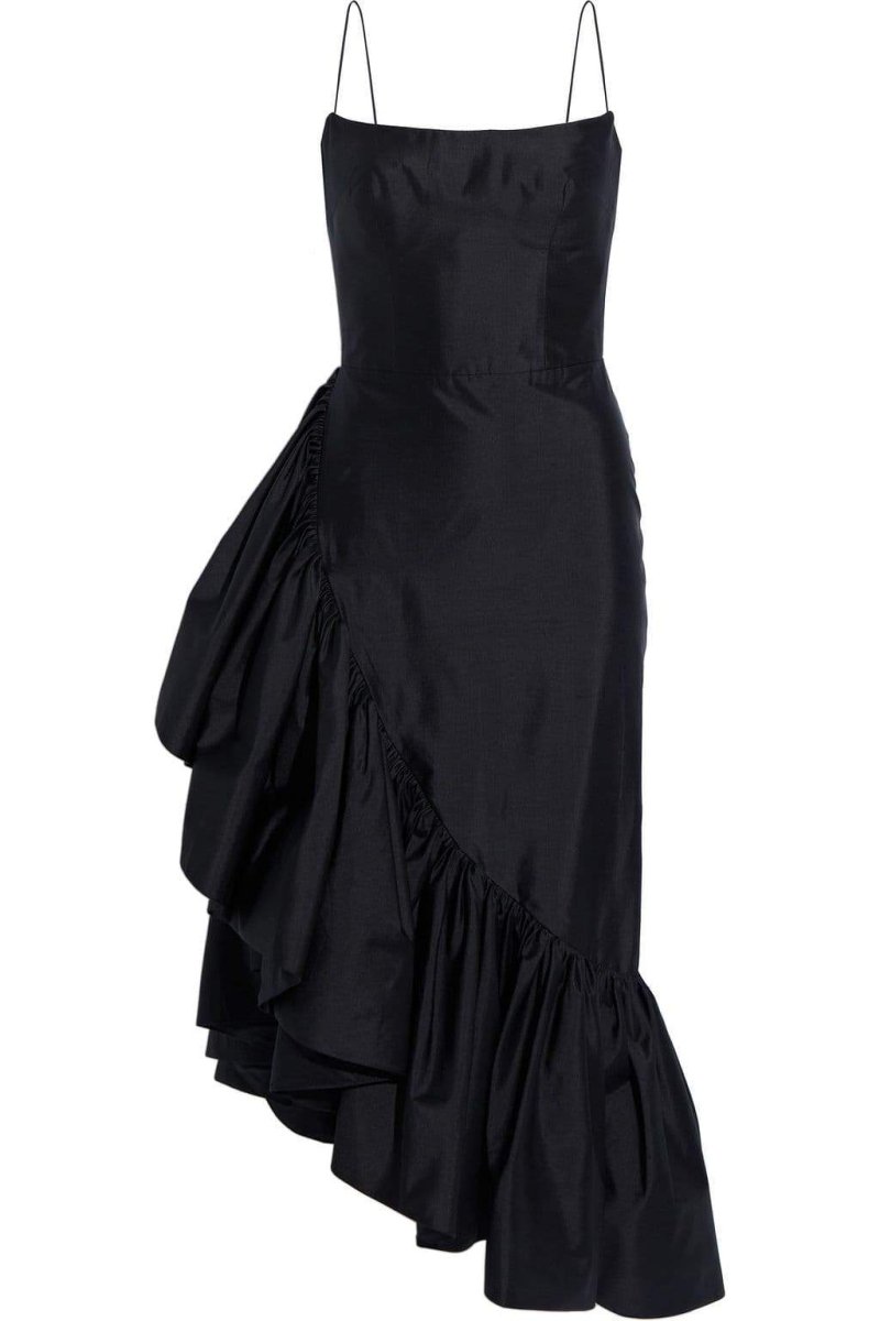 dresses-Polly Asymmetric Ruffled Midi Dress-SD00604222718-Black-S - Sunfere