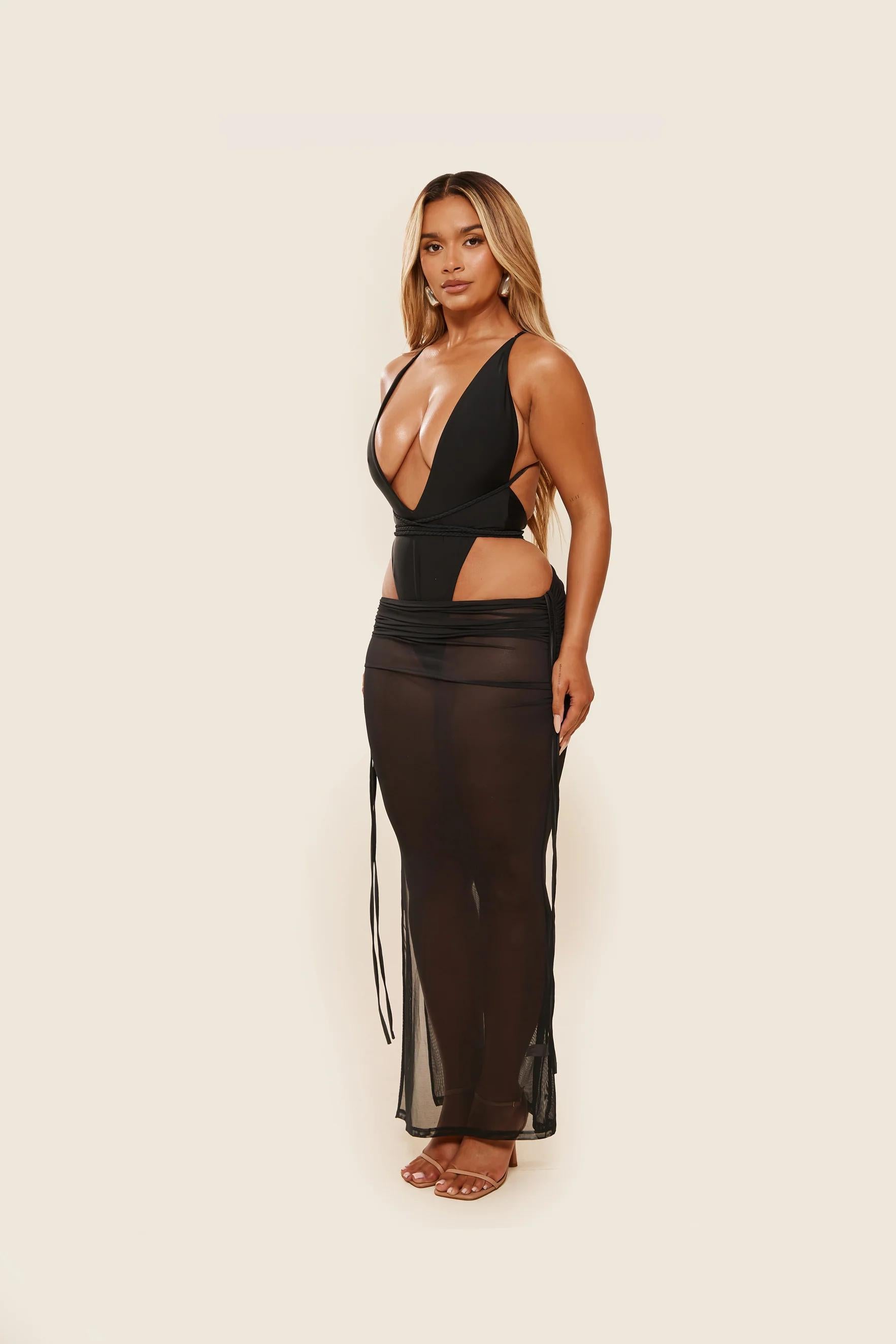 Black Sheer Maxi Skirt Set