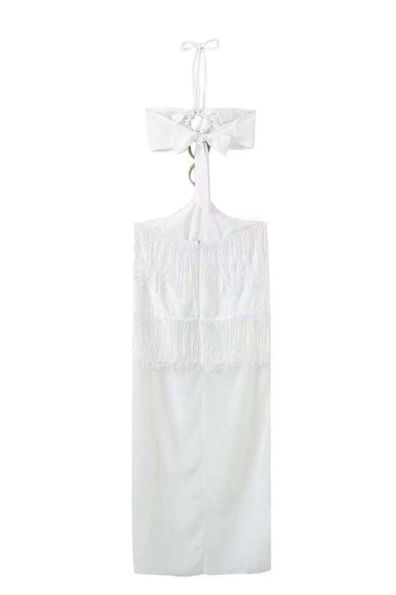 Rebecca Halterneck Maxi-jurk met Kwastjes