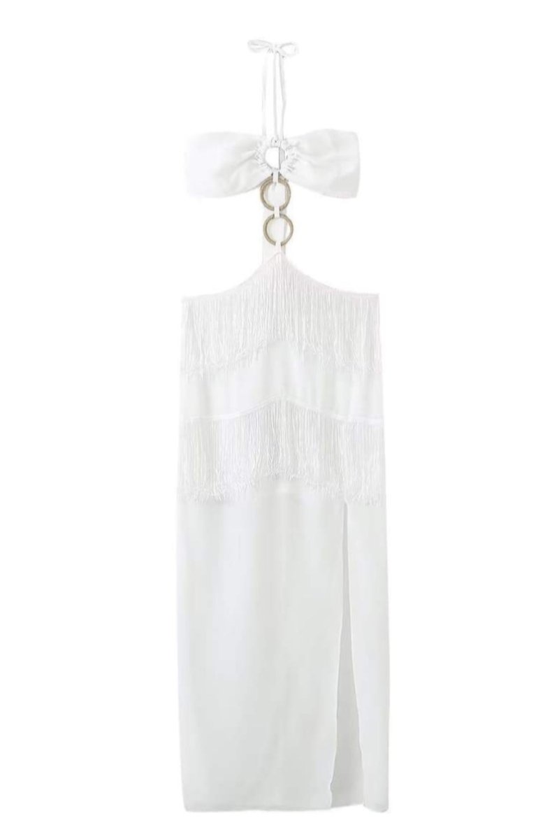 Rebecca Halterneck Maxi-jurk met Kwastjes