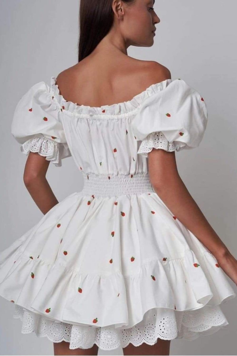 Rebecca Geprinte Mini-jurk met Pofmouwen