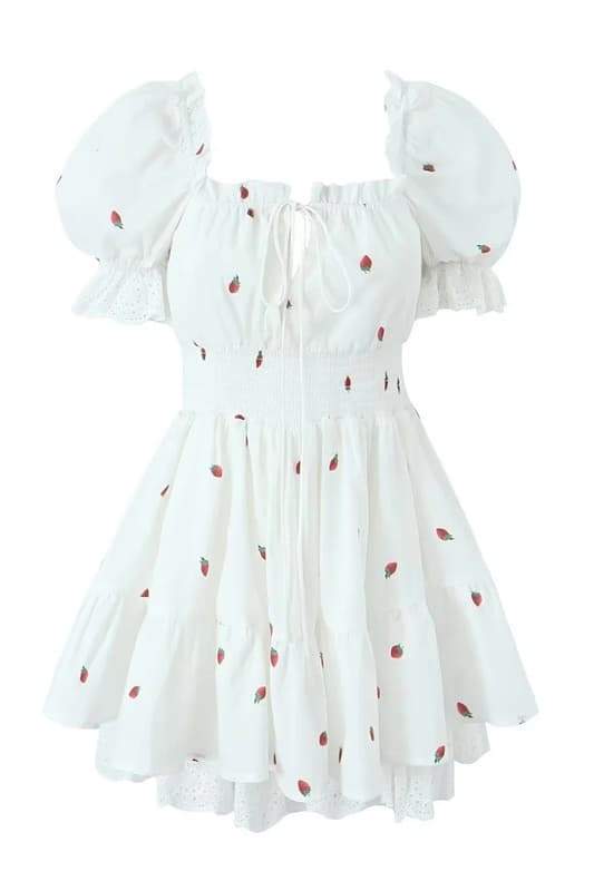 Rebecca Geprinte Mini-jurk met Pofmouwen