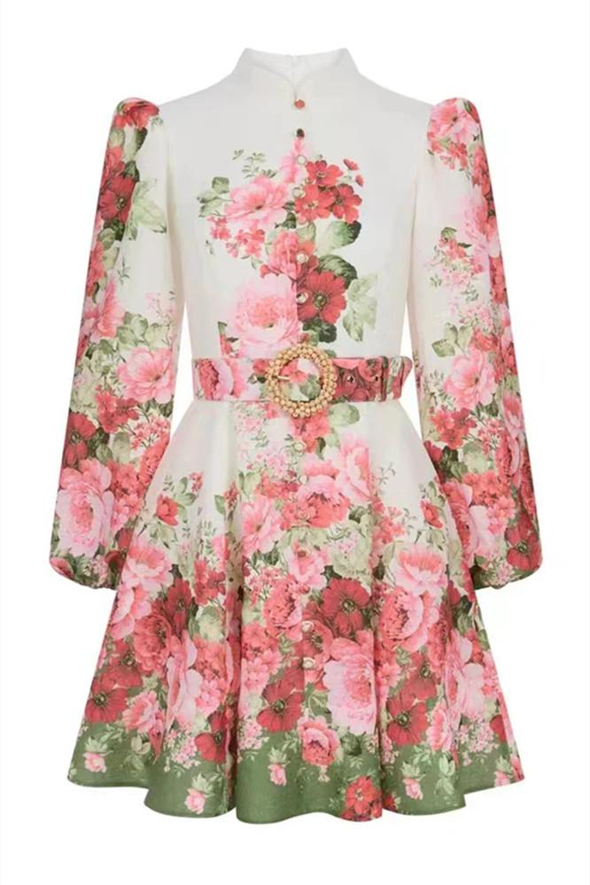 Renata bloemenprint midi-jurk met ballonmouwen