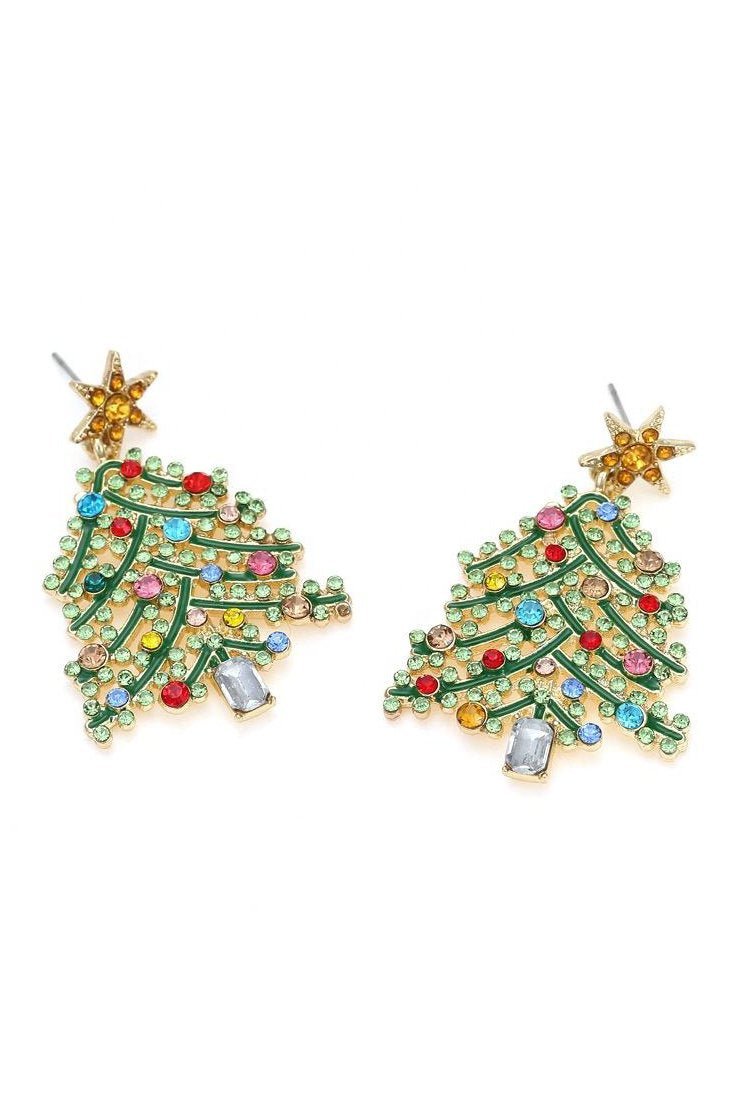 Rhinestone kerstboom oorbellen met druppelvorm