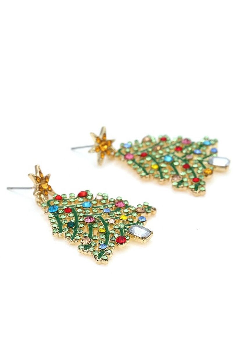 Rhinestone kerstboom oorbellen met druppelvorm