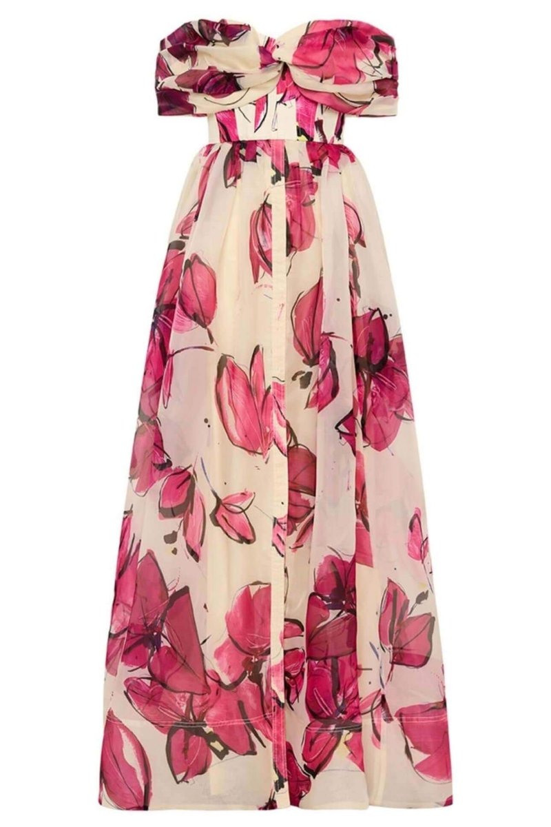 Abito lungo corsetto Riva con spalle scoperte