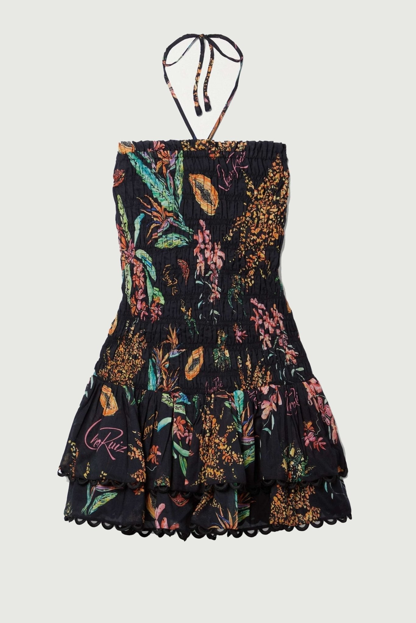 Rosa geplooide mini-jurk met print