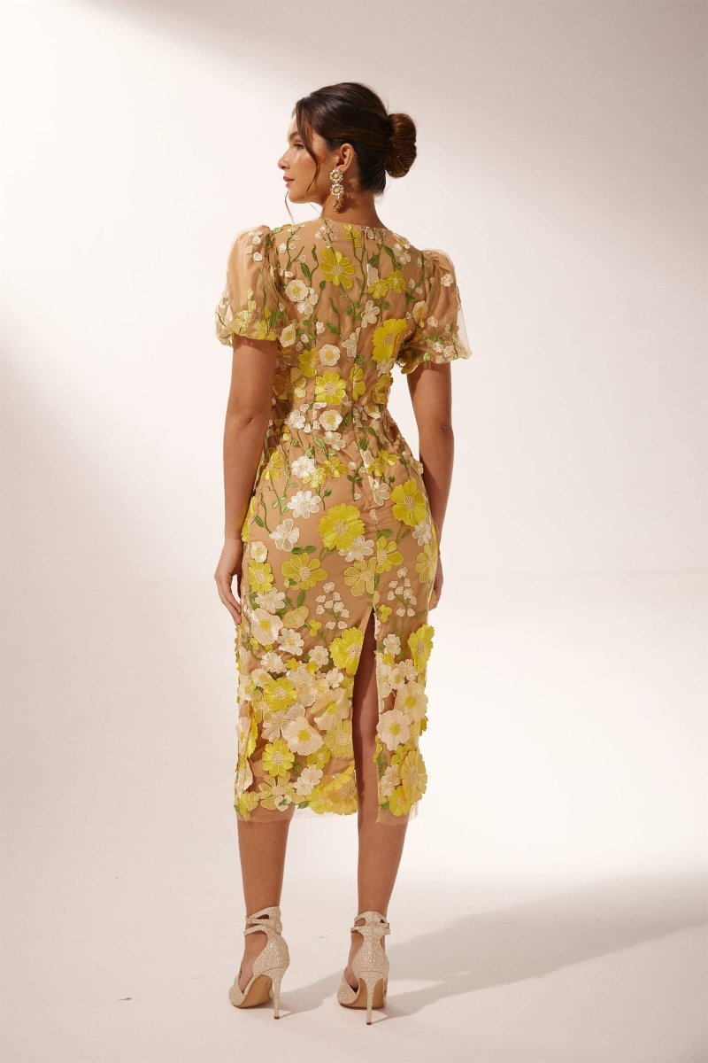 Sally V-hals Bloemen Midi-jurk