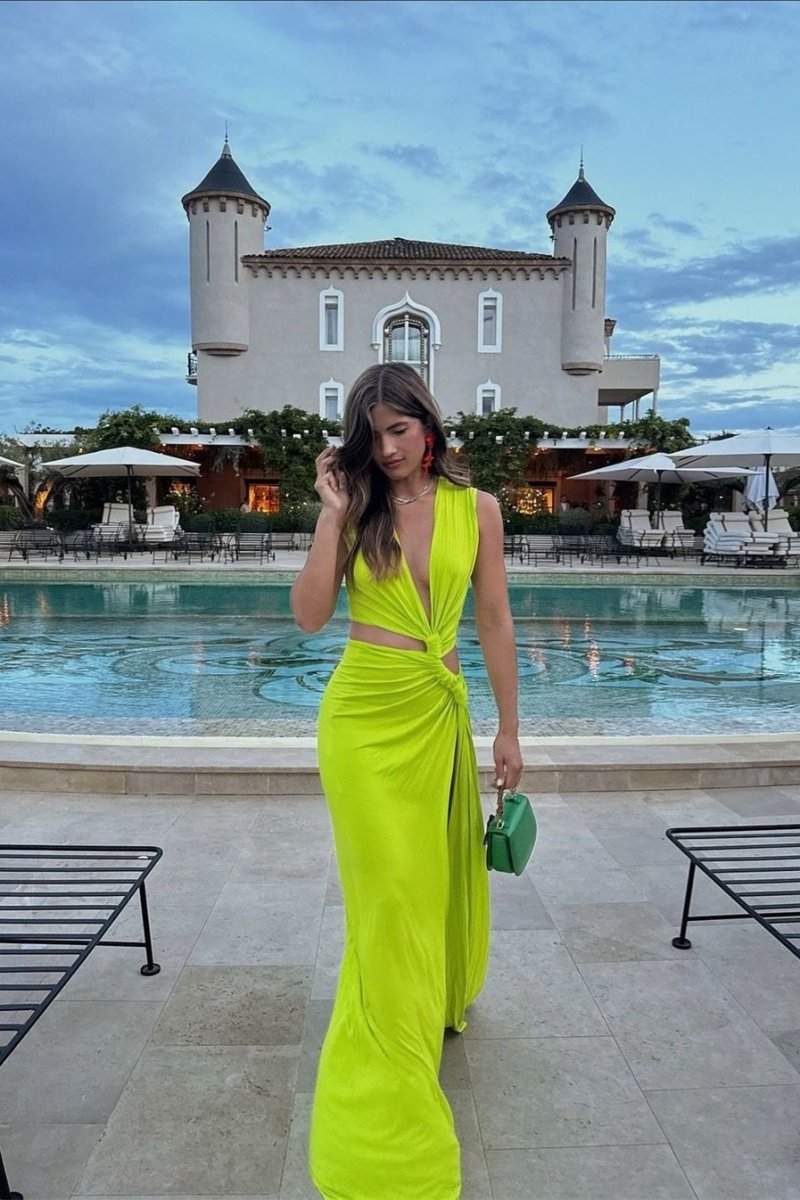 Sara V-hals Maxi-jurk met Hoge Split
