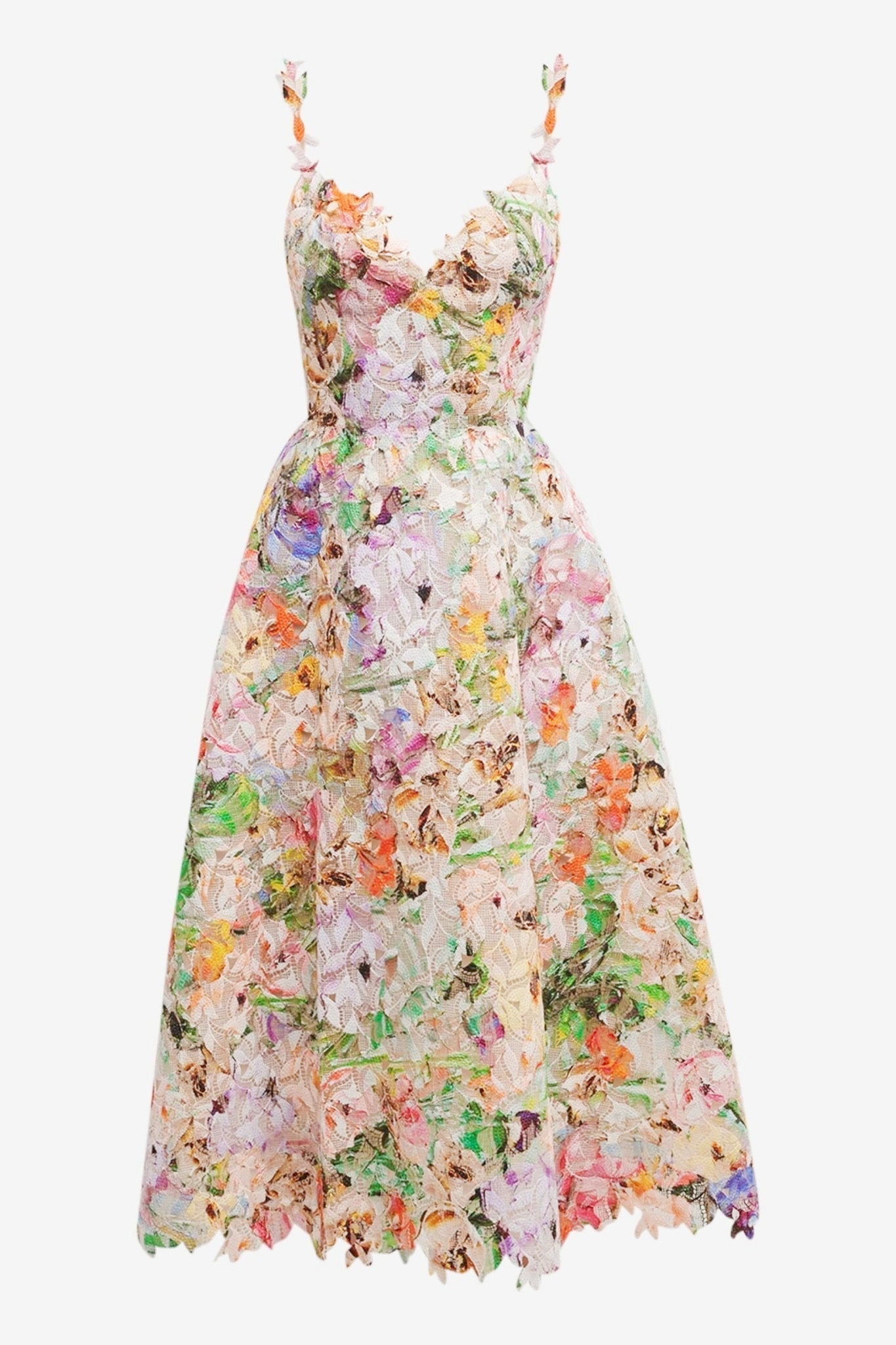 Violette bloemen geborduurde kanten midi-jurk