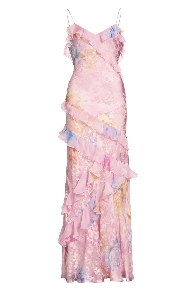 Rochie maxi tip slip cu volane florale Virginia