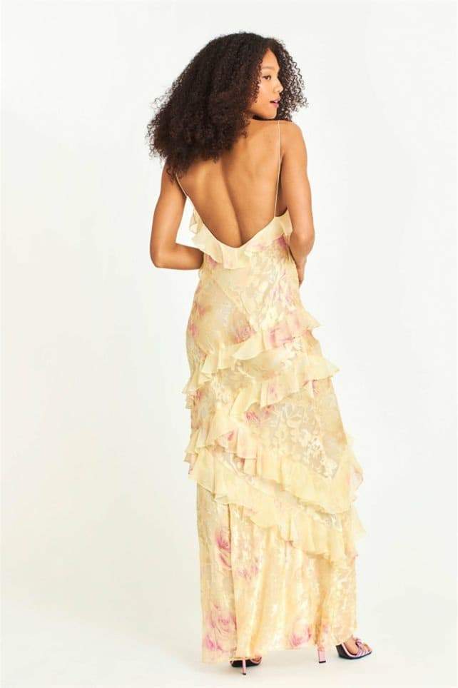Rochie maxi tip slip cu volane florale Virginia