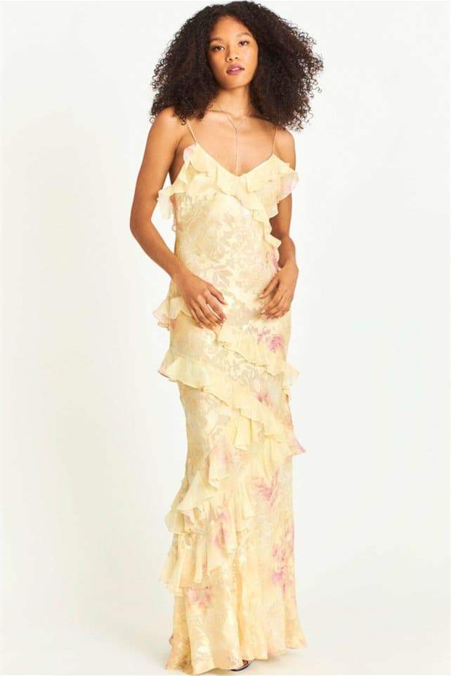 Rochie maxi tip slip cu volane florale Virginia