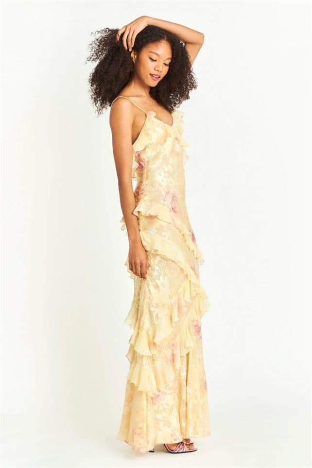 Rochie maxi tip slip cu volane florale Virginia