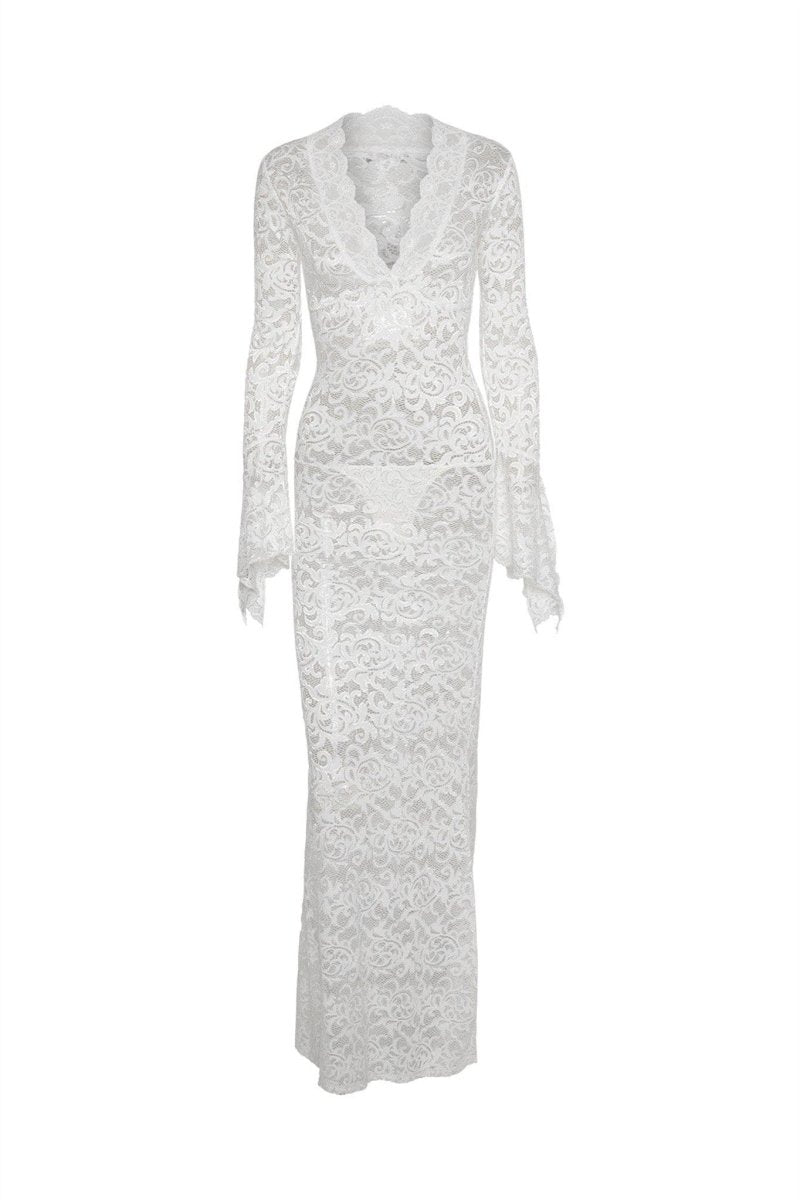 Vestido Maxi Sereia em Renda Transparente Virginia