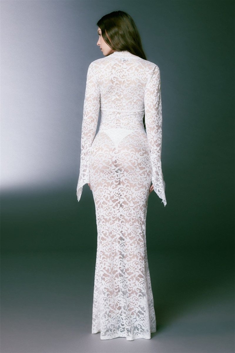 Vestido Maxi Sereia em Renda Transparente Virginia