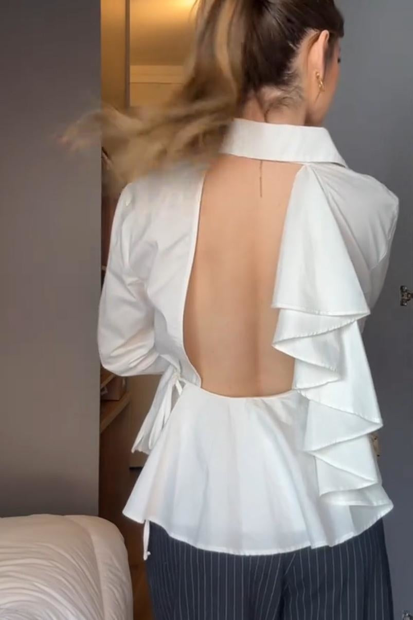 Whispered Folds Open-Back Shirt