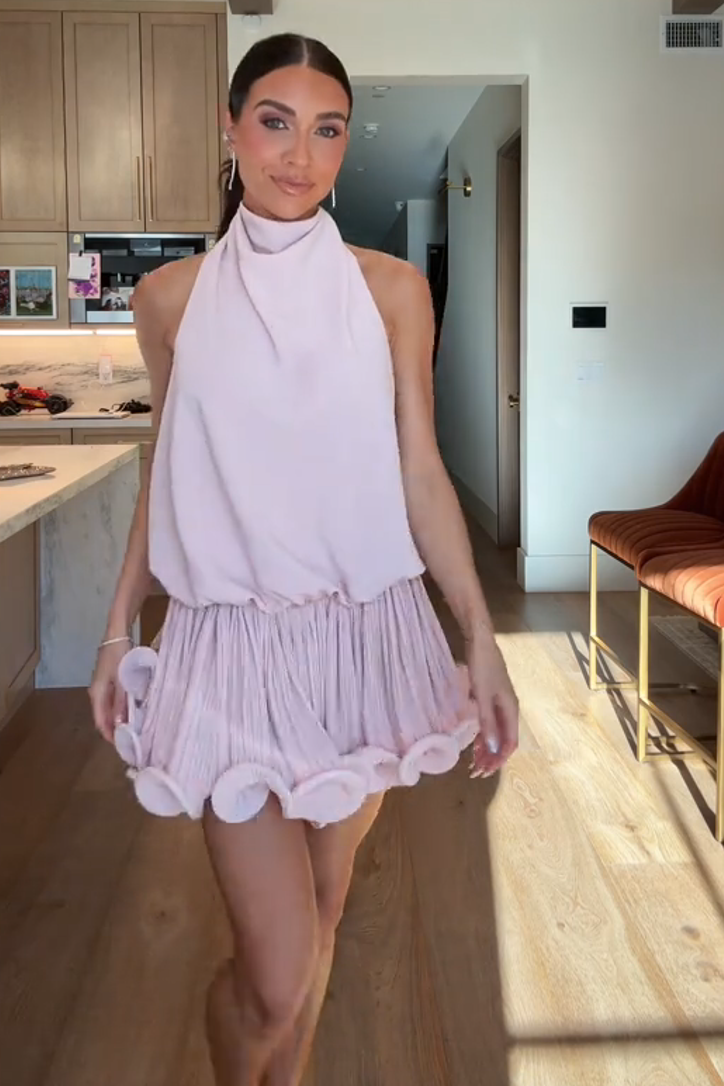 Halter Neck Backless Ruffled Hem Mini Dress