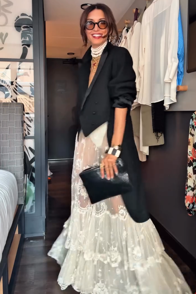 Falda larga de encaje floral transparente