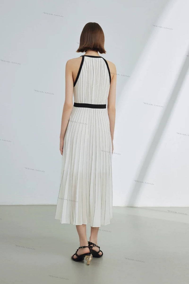 High-End Limited Edition Striped Color-Blocked Sleeveless Dress