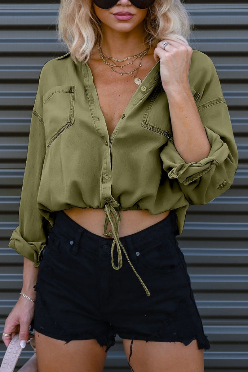 Denim Pocket Front Tie Shirt