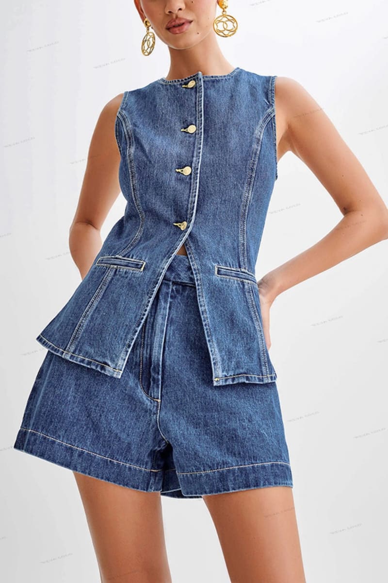Button-Up Denim Shorts