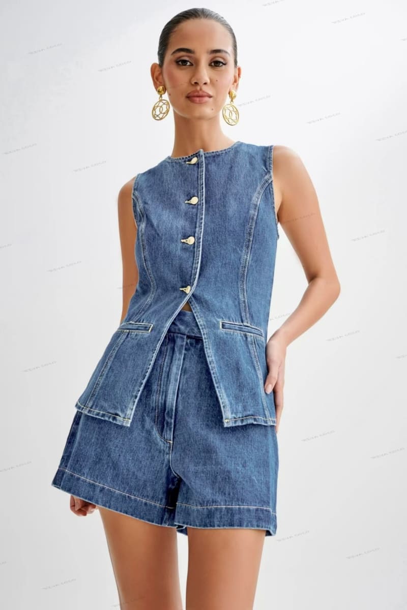 Button-Up Denim Shorts