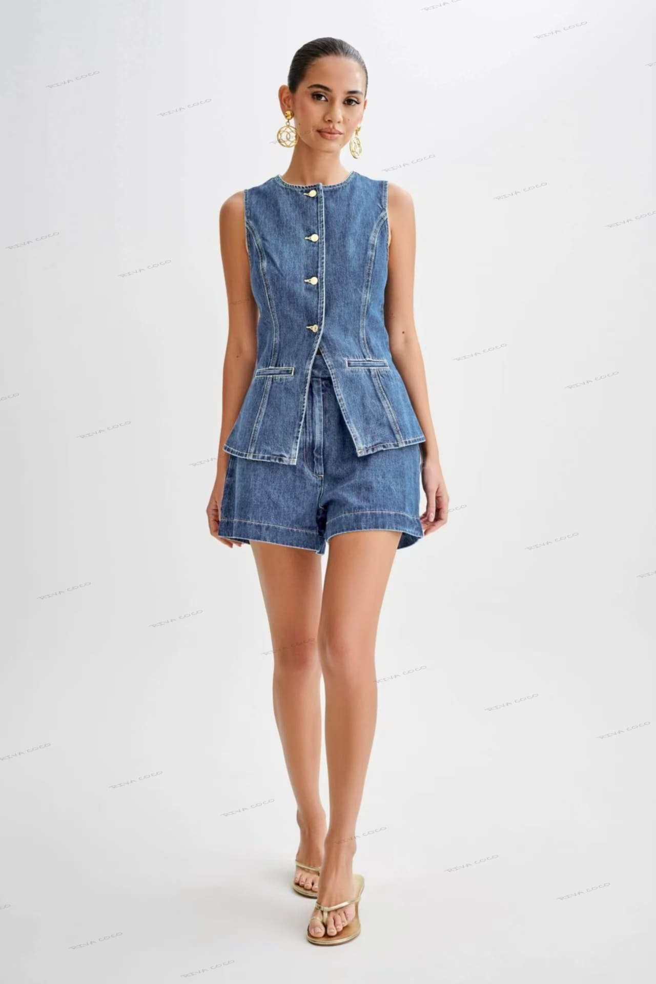 Button-Up Denim Shorts