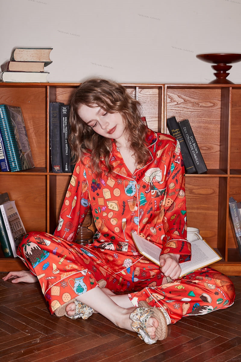 Dessert Print Long Sleeve Ice Silk Loungewear Set