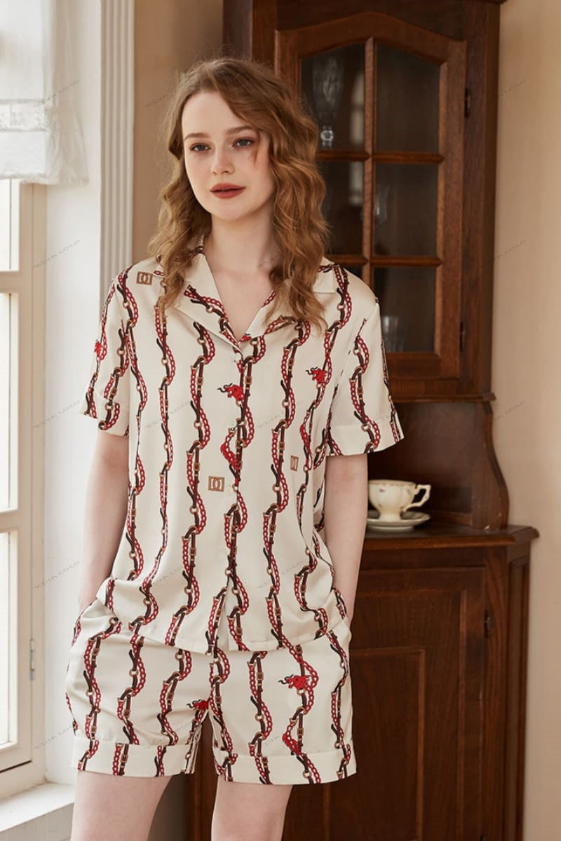 Dragon Head Chain Print Short-Sleeve Loungewear Set