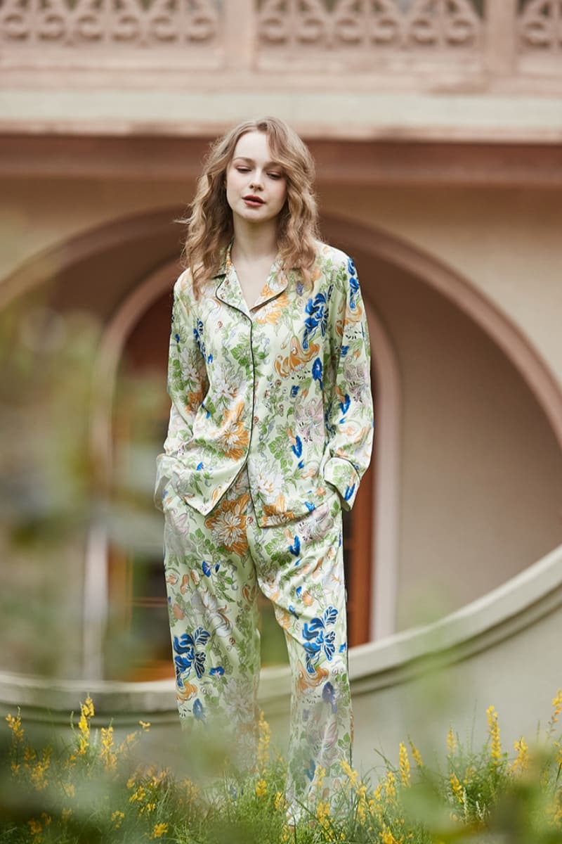 Morning Glory en Lelie Patroon Cardigan Lange Mouwen Pyjama Set