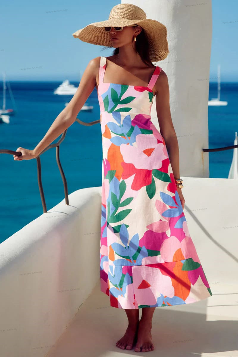 Vakantiestijl Franse bloemenprint maxi-jurk