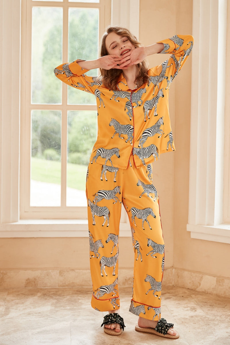 Zebra Print Lange Mouw Loungewear Set - Geel