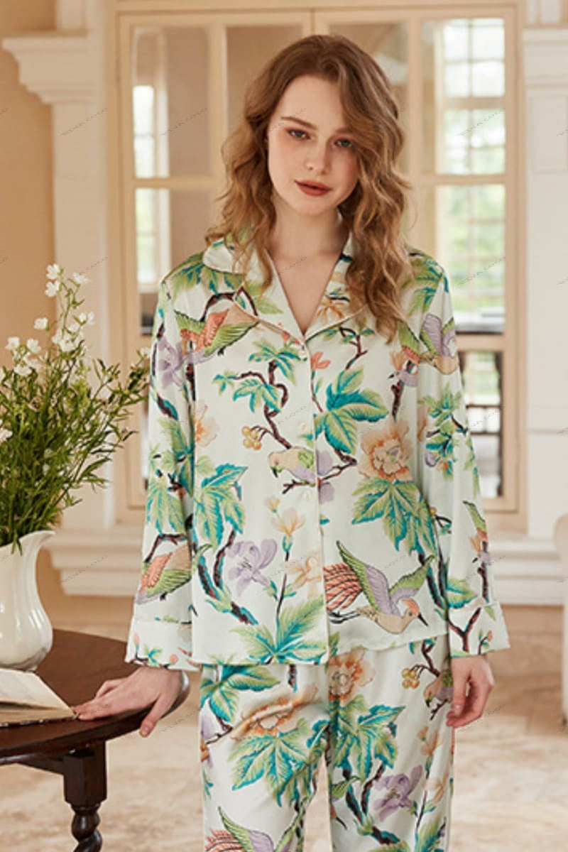 Pioenroosprint Loungewear Set met Lange Mouwen