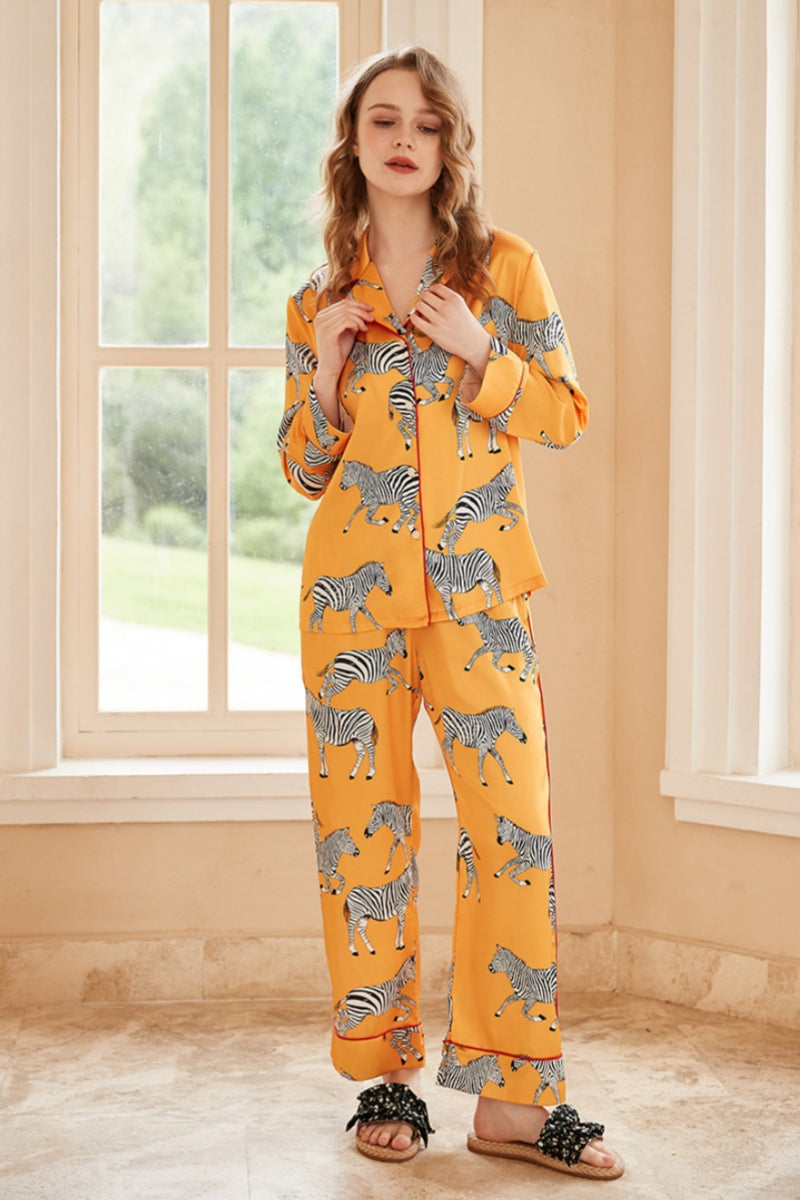 Zebra Print Lange Mouw Loungewear Set - Geel