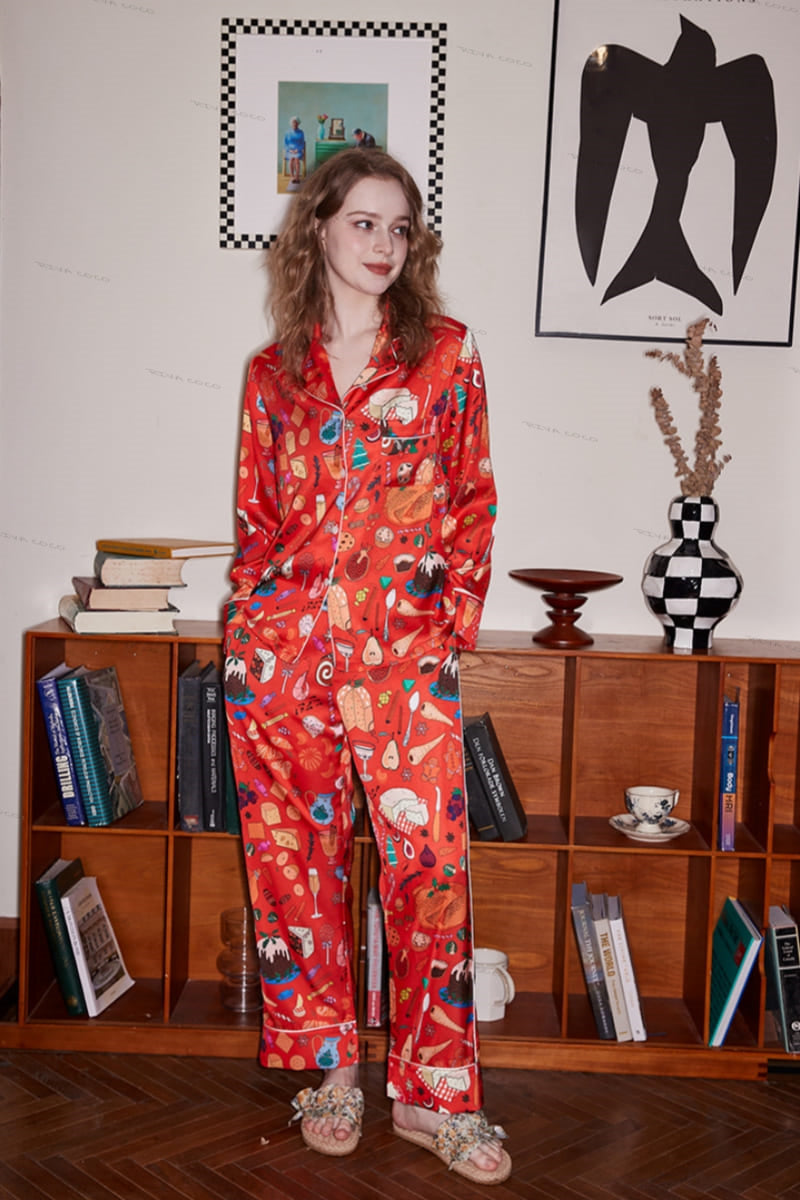 Dessert Print Long Sleeve Ice Silk Loungewear Set