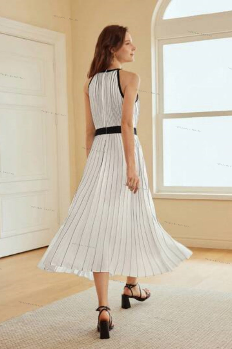 High-End Limited Edition Striped Color-Blocked Sleeveless Dress