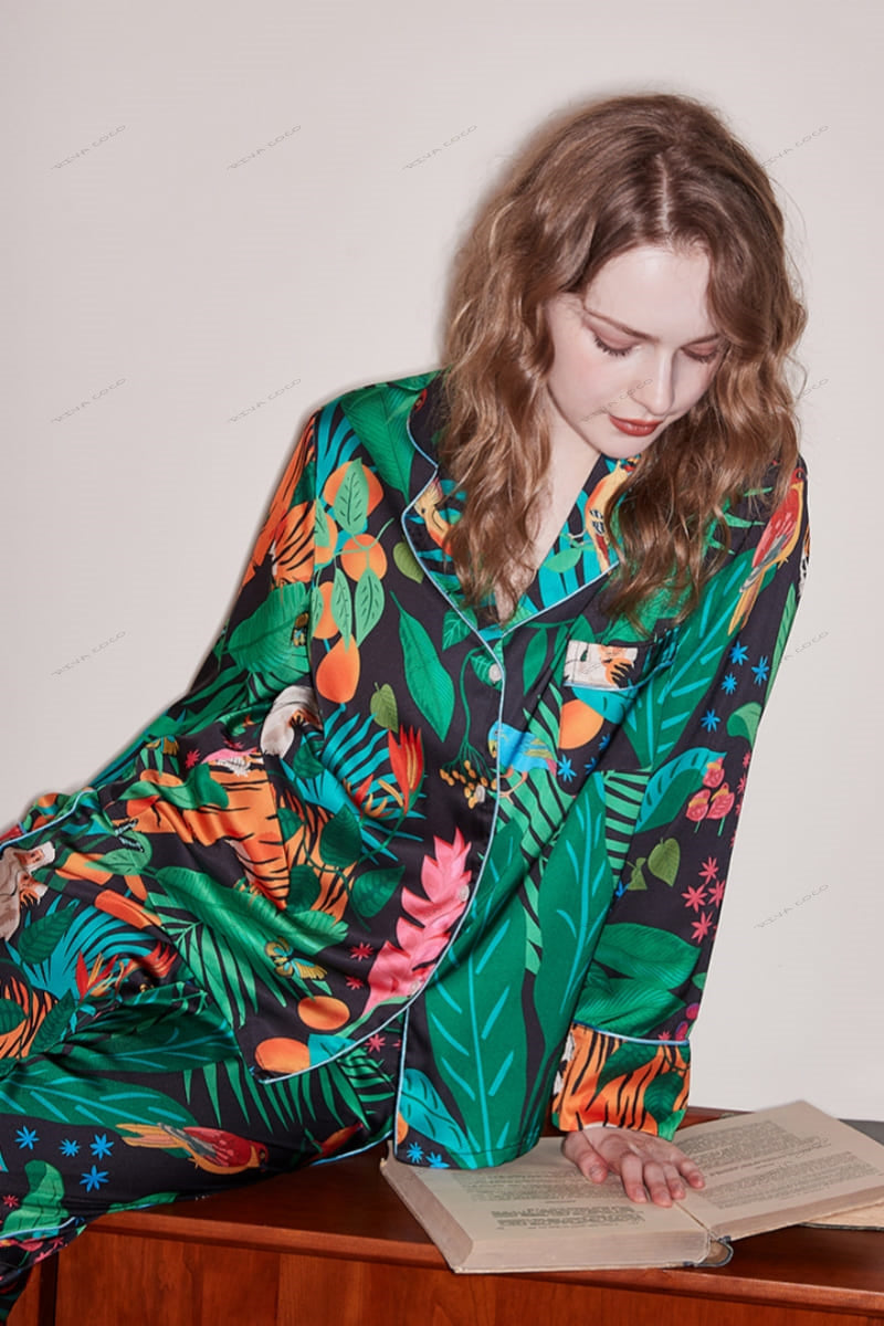 Tijger- en apenprint ijszijde loungewear set met lange mouwen