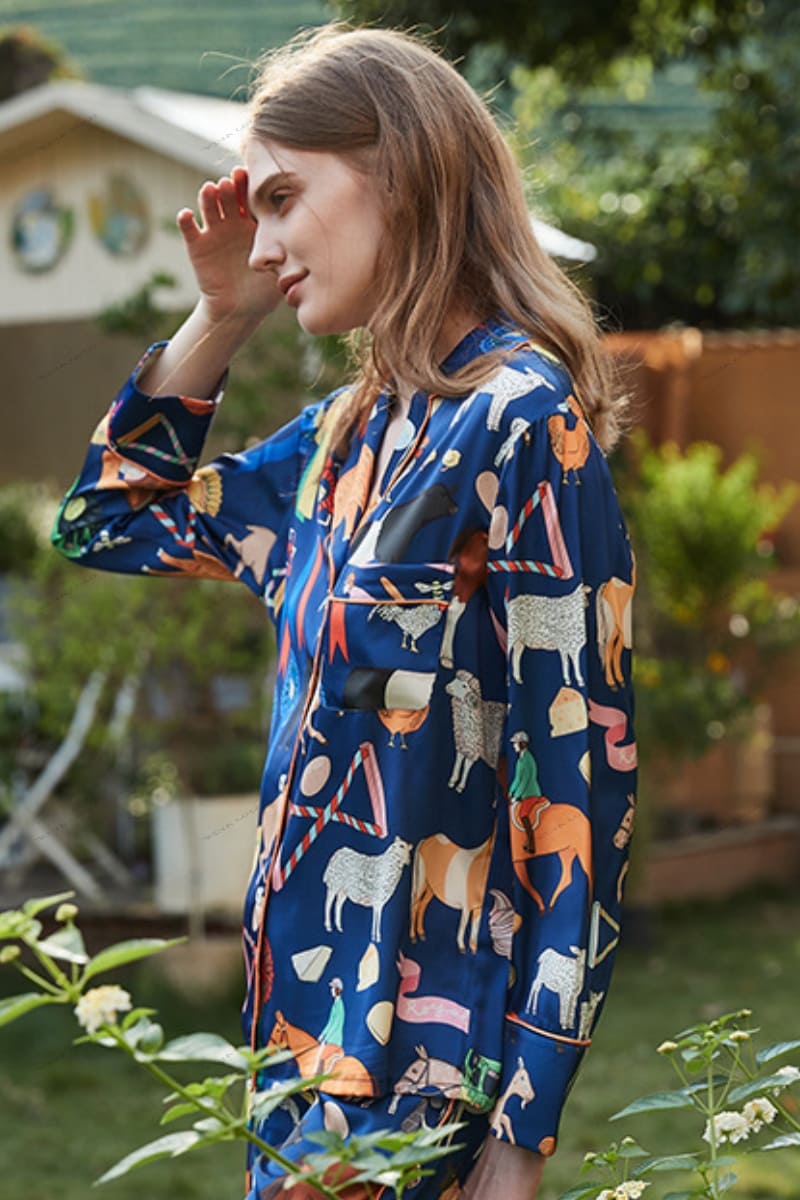 Cute Cartoon Animal Print Long Sleeve Pajama Set
