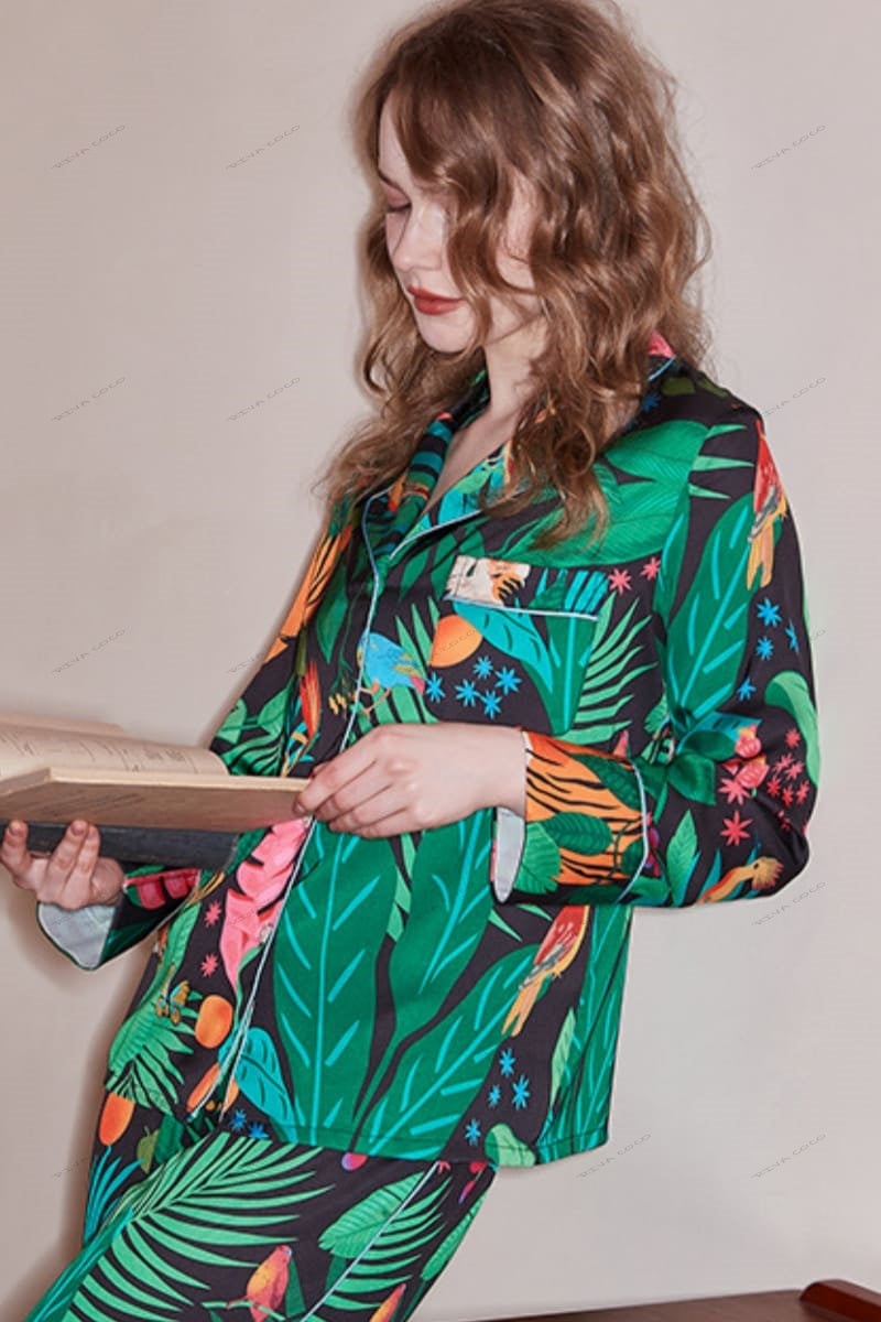 Tijger- en apenprint ijszijde loungewear set met lange mouwen