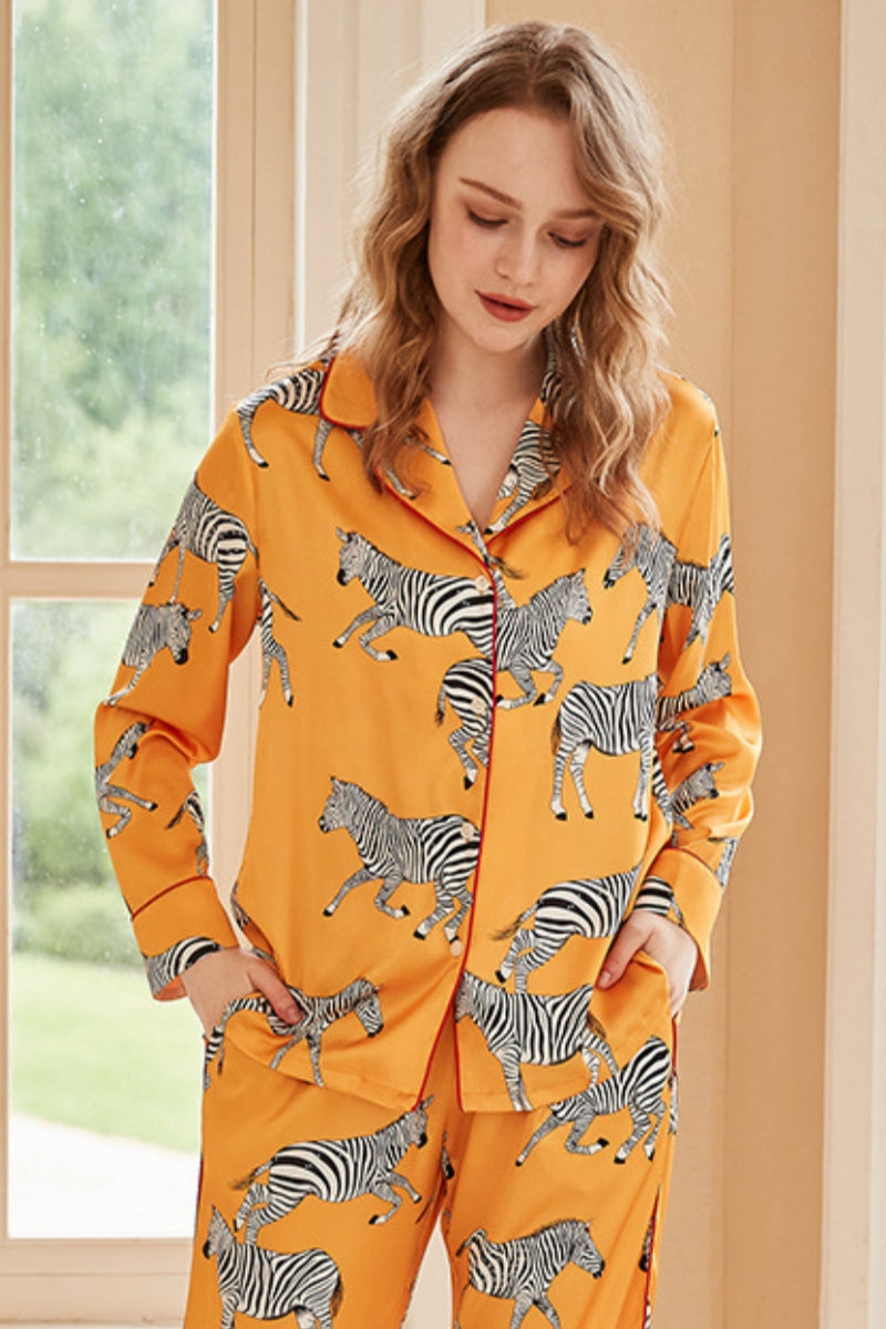 Zebra Print Lange Mouw Loungewear Set - Geel