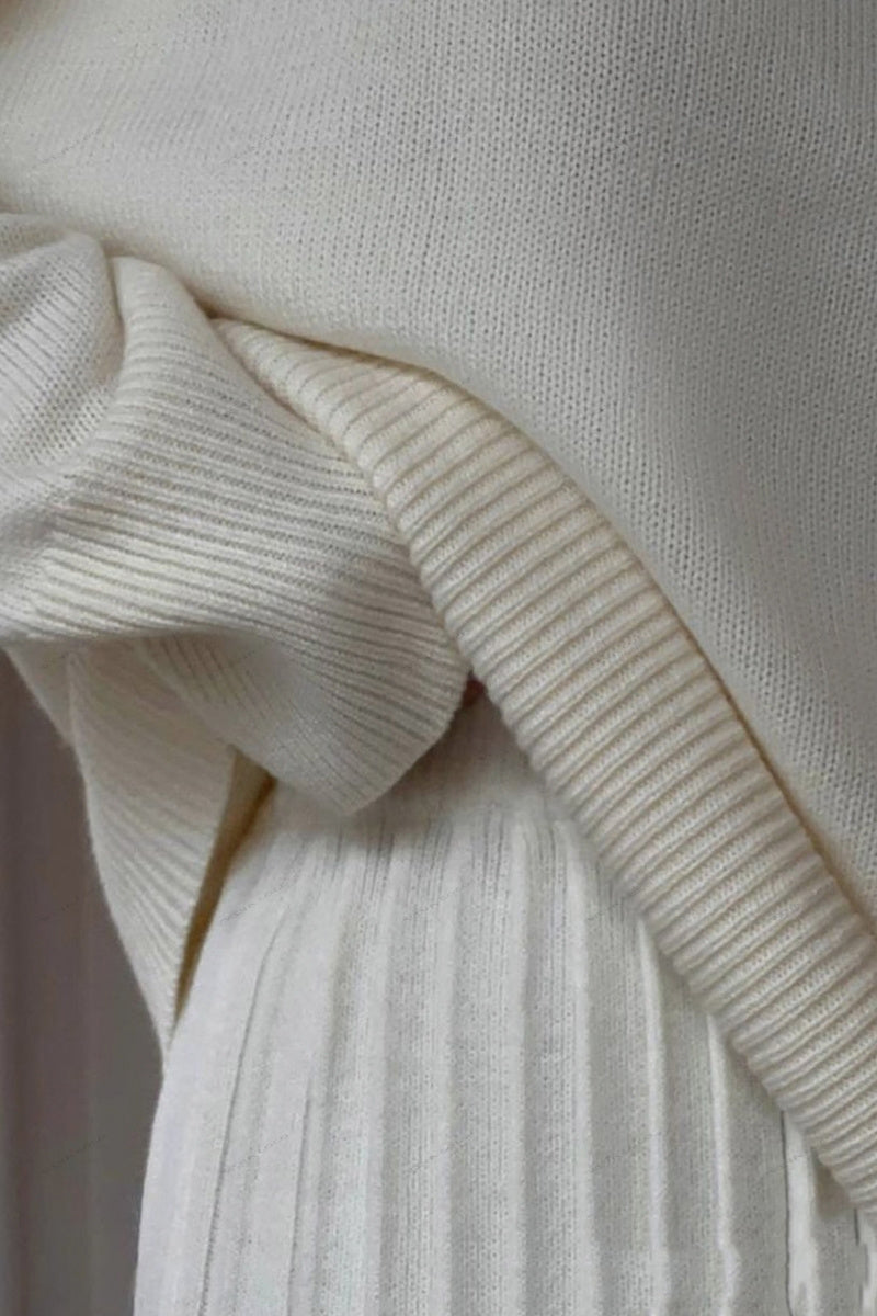 Set van effen kleur pullover met ronde hals trui en geplooide rok