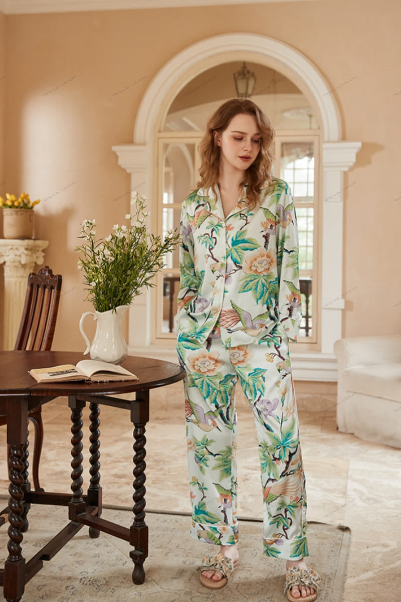 Pioenroosprint Loungewear Set met Lange Mouwen