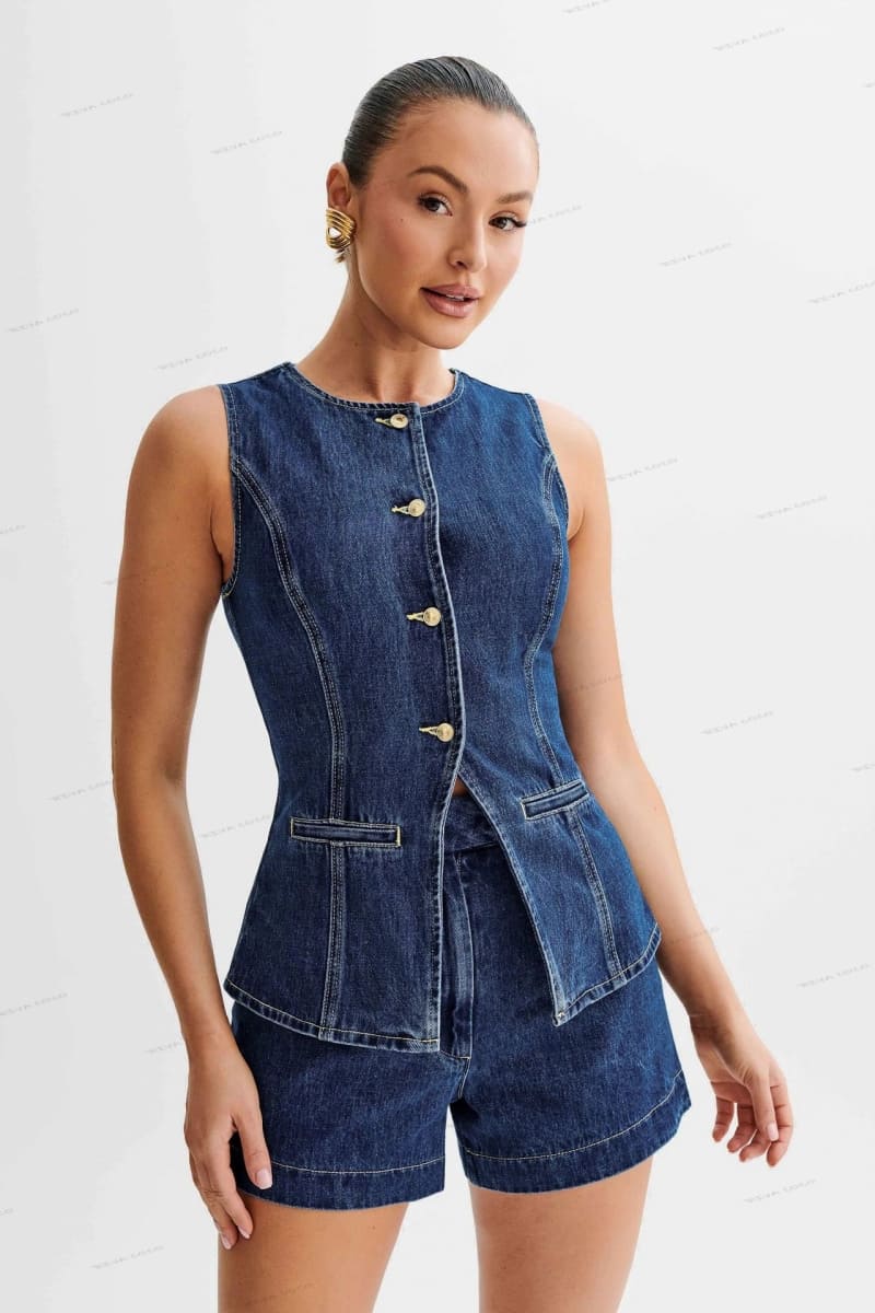 Button-Up Denim Shorts