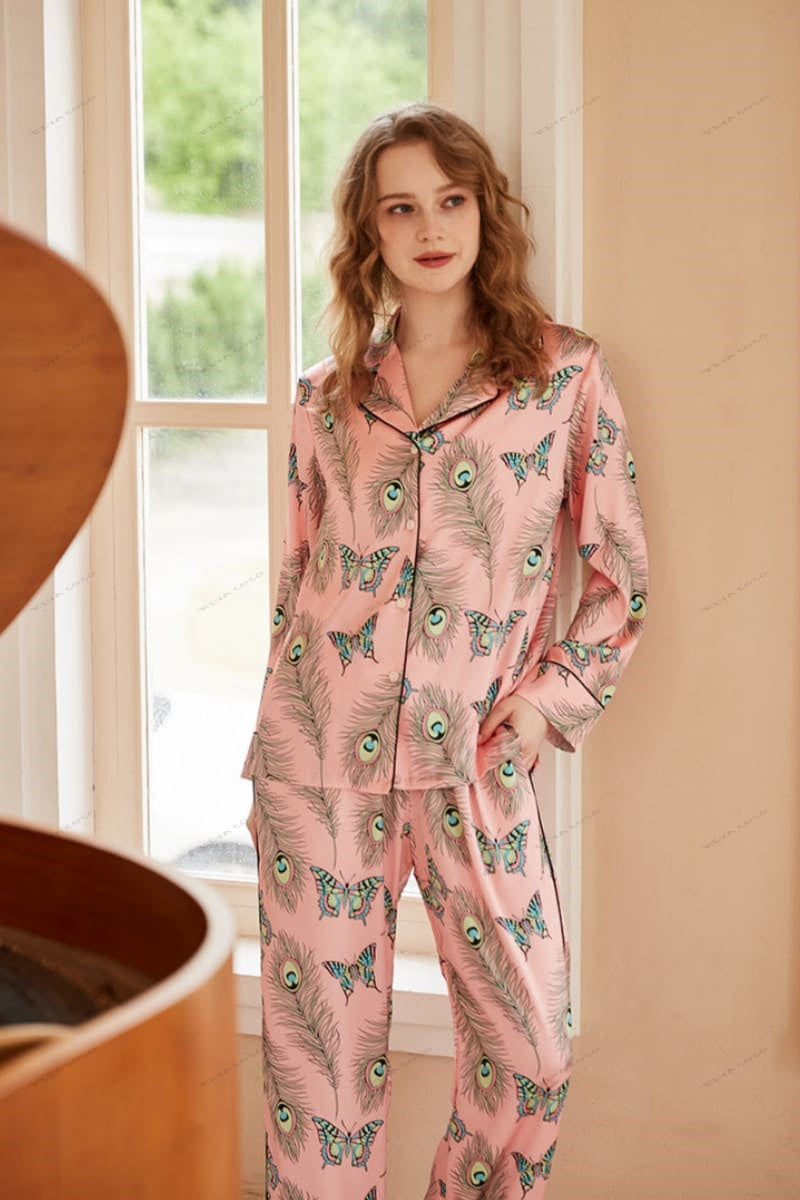 Phoenix Veer en Vlinderprint Lange Mouwen Pyjama Set