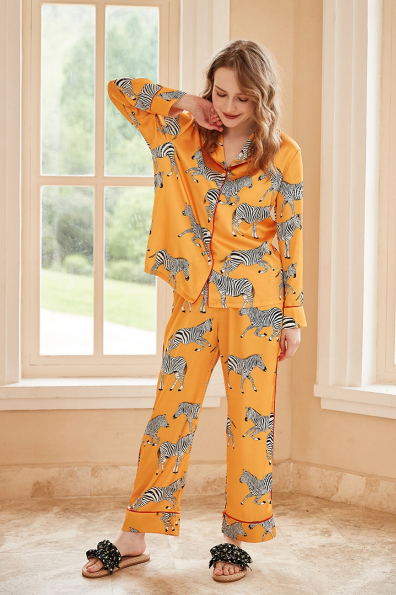 Zebra Print Lange Mouw Loungewear Set - Geel