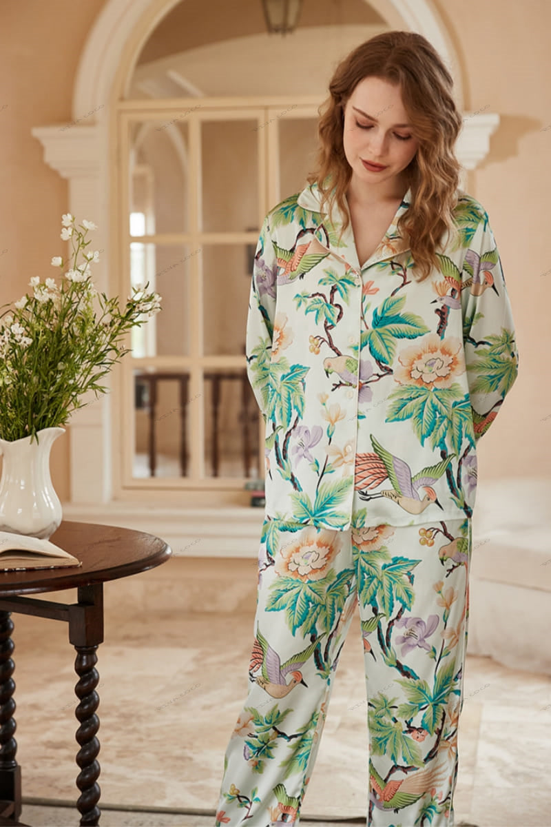 Pioenroosprint Loungewear Set met Lange Mouwen