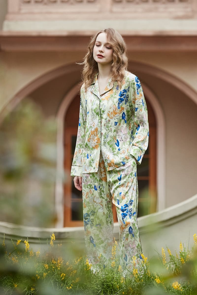 Morning Glory en Lelie Patroon Cardigan Lange Mouwen Pyjama Set