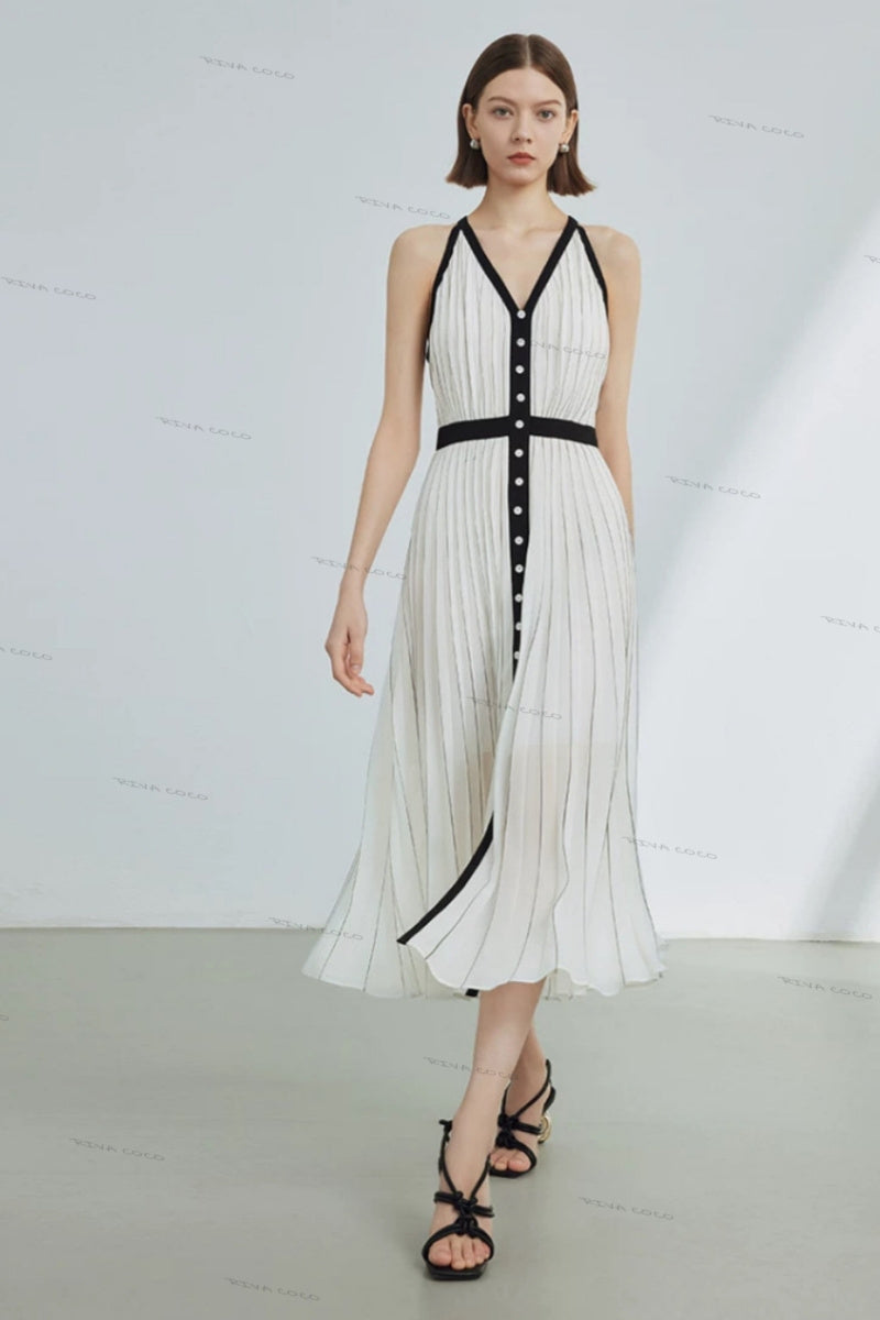 High-End Limited Edition Striped Color-Blocked Sleeveless Dress